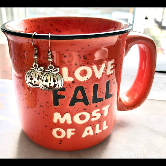 Jack-O-Lantern Earrings,  Silver Dangle Earrings - Picture 3 of 3